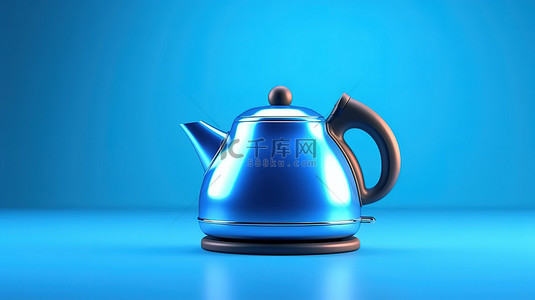 玻璃电水壶背景图片_蓝色背景下当代茶壶或电水壶的 3D 渲染