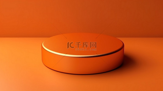 摄影背景上具有顶视图 3D 亮橙色圆柱讲台的最小豪华黄金产品展示