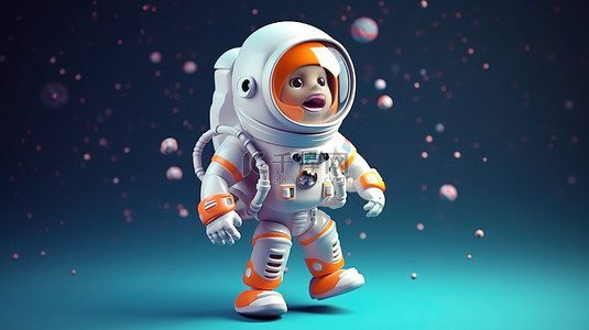 跑步彩色背景图片_充满乐趣的 3D 插图宇航员角色
