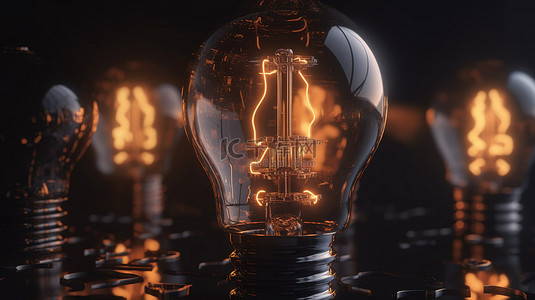 灯泡电路背景图片_使用 3D 渲染和数字灯泡概念化 AI