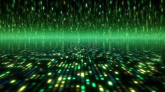具有未来派绿色闪光的抽象网格背景的 3D 渲染