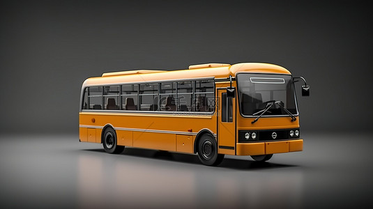 灰色背景下单独站立的城市公交车的 3D 渲染插图