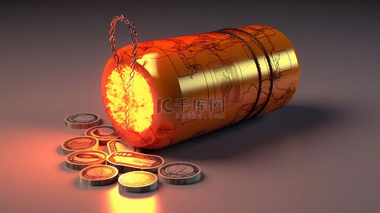 爆炸性加密货币硬币 tnt 雷管计算机价格炸药的 3d 渲染
