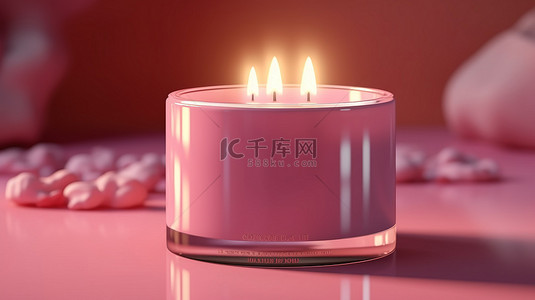 火的标签背景图片_粉红色蜡烛标签的 3D 渲染