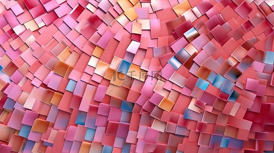 柔和的粉红色马赛克抽象壁纸，带有微妙的柔和调色板 3D 插图渲染