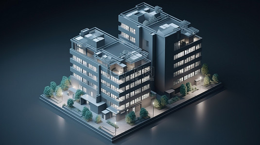 3D 可视化等距城市公寓建筑概念