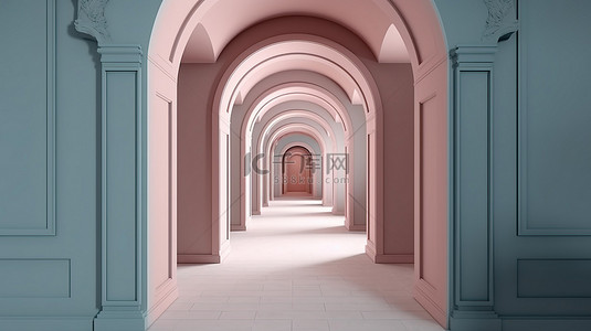 展简约背景图片_带门拱柱的简约建筑走廊 3d 渲染