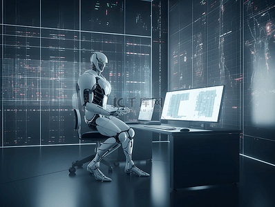 互联网商务金融背景图片_计算机房智能机器人数据处理广告背景