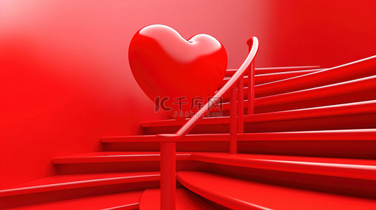 楼梯装饰背景图片_通往红心的楼梯的 3d 渲染