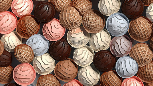 3D 渲染的美味冰淇淋无缝图案