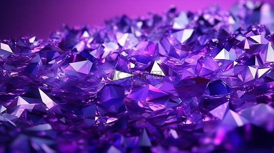 三角形和水晶装饰的紫色背景的插图，散发着 3D 优雅