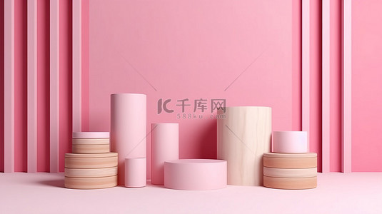 粉红色墙与白色木缸的简单 3D 渲染