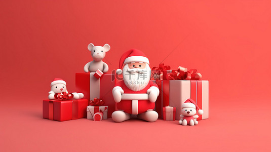 新清背景图片_欢乐的庆祝活动与圣诞老人和朋友们的圣诞聚会完美的文本 3D 渲染