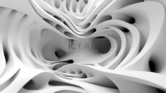 雕塑墙背景图片_3D 渲染的雕塑单调白丝带图抽象建筑