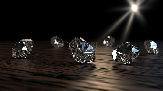 黑色背景上的钻石簇，带有文本 3D 渲染空间