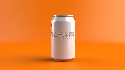 罐装饮料包装设计背景图片_3D 渲染橙色背景，配有白色汽水罐，采用平面色彩设计