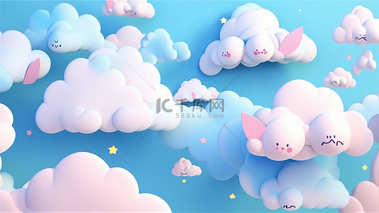 天空云朵创意背景图片_天空梦幻星云创意卡通