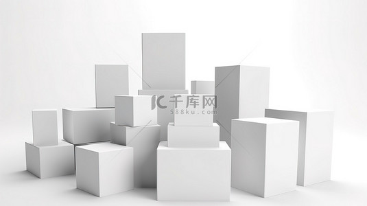 立方体容器背景图片_3D 盒子模型集具有干净的白色背景