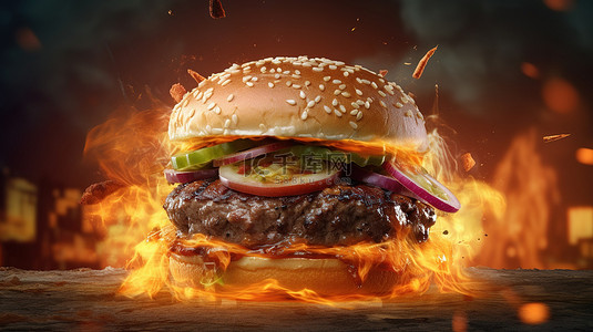 快餐菜单背景图片_令人垂涎欲滴的汉堡的爆炸性 3D 渲染
