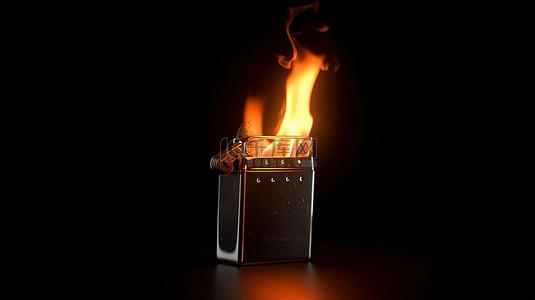 汽油燃烧背景图片_阴影中的火热光芒，打火机燃烧的 3D 渲染