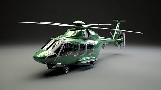 灰色背景下绿色直升机的 3d 插图