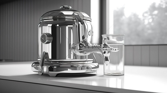 氢能时代logo背景图片_复古厨房用具 3D 渲染复古时代的单色冷饮机