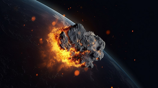 小行星背景图片_当小行星冲向地球时，地球被火焰吞没 3d 渲染