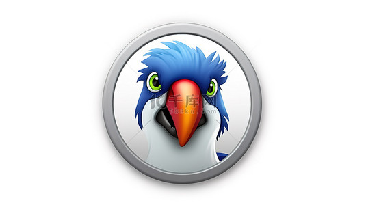 学话的鹦鹉背景图片_带有平面单色和表情符号轮廓的圆形按钮上的鹦鹉情感图标 3D 设计