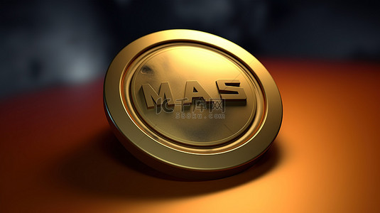 标志性的火星 哑光金盘上闪亮的火星金色符号，3D 制作，供社交媒体使用