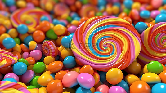 色糖果背景图片_3D 插图中充满活力的糖果漩涡