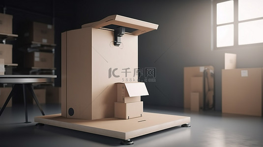 纸箱打包背景图片_带纸箱的 3d 扫描机在出厂设置渲染图像中