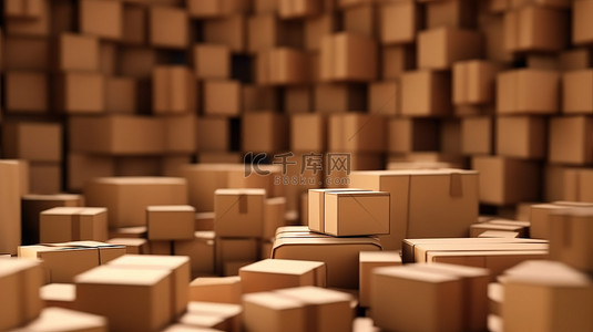 堆叠的包裹背景图片_堆叠纸板箱的 3D 渲染，说明包裹和包裹递送概念