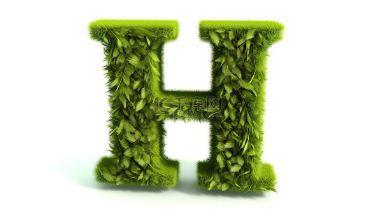 夏季新鲜背景图片_白色背景上孤立草药草字母小写字母 h 的 3d 插图