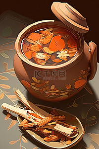 陶瓷工艺背景图片_花瓶和木筷子正对着一壶茶