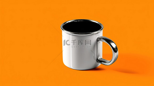 茶壶西式茶壶背景图片_橙色背景上单色锡杯的 3D 渲染