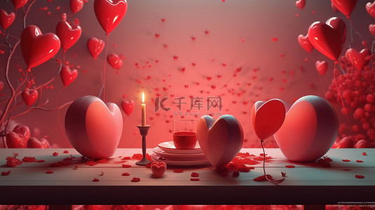 情人节 3D 艺术场景庆祝爱情