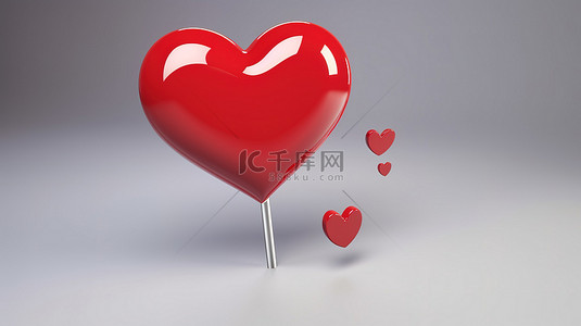 爱心图标符号背景图片_带有心形图标的红色语音气泡别针，代表白色背景上的 3D 社交媒体通知