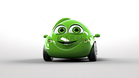卡通可爱汽车背景图片_绿色汽车的 3d 角色