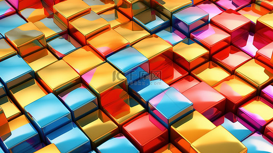 有光泽的多色立方体概念艺术品 3D 数字设计