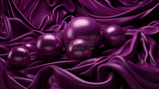 带有紫色球和丝绸渲染的抽象时尚背景