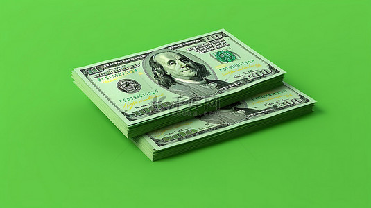 绿色背景下无现金主题的储蓄储藏现金堆 3D 渲染