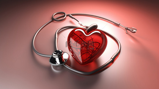 插线背景图片_用于医疗保健的心形听诊器线超现实 3D 插图