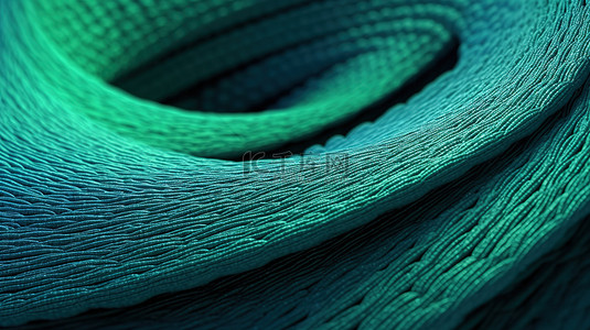 以 3D 渲染的具有螺旋表面和波浪纹理的织物纤维的详细视图