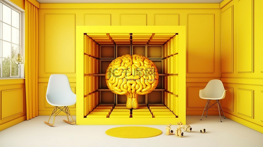 岗位认知背景图片_用于认知训练的 3d 渲染黄色房间