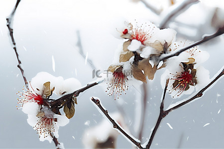 树枝上的花与雪