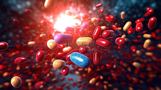 医疗保健背景下抗生素药丸胶囊的 3D 渲染背景
