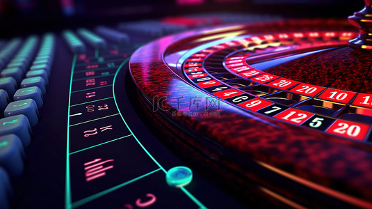 计算机键盘上方赌场轮盘赌桌上的大奖标志的极端特写 3D 渲染