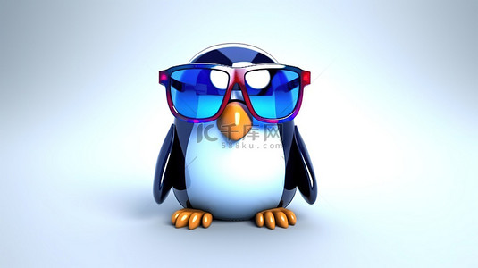 3d 戴着墨镜的企鹅运动社交媒体图标
