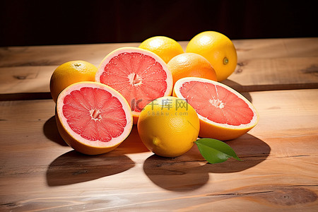 新鲜西瓜切背景图片_在木桌上切柚子橙西瓜