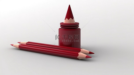红色铅笔背景图片_3d 渲染毕业帽装饰白色背景下的红色铅笔